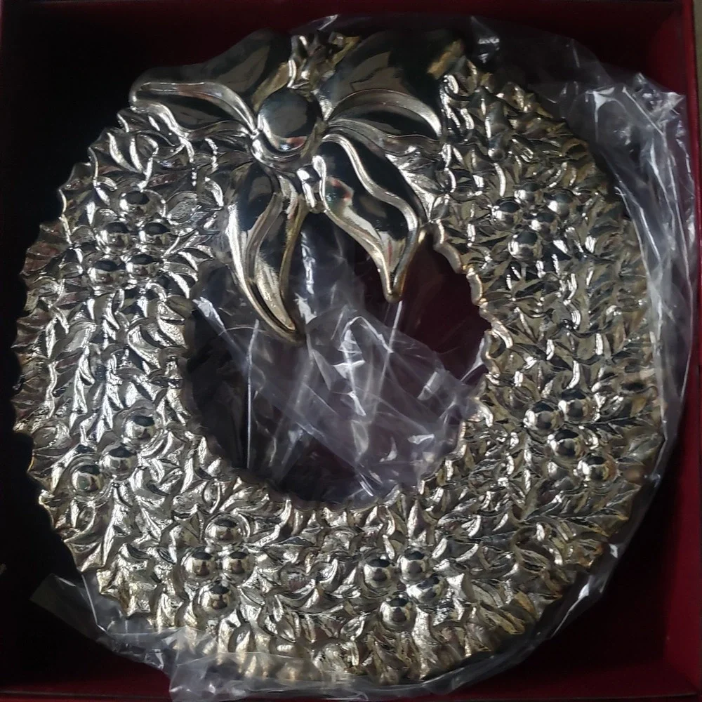 Gorham Electroplated Silver Christmas‎ Wreath 1982 Made In Italy